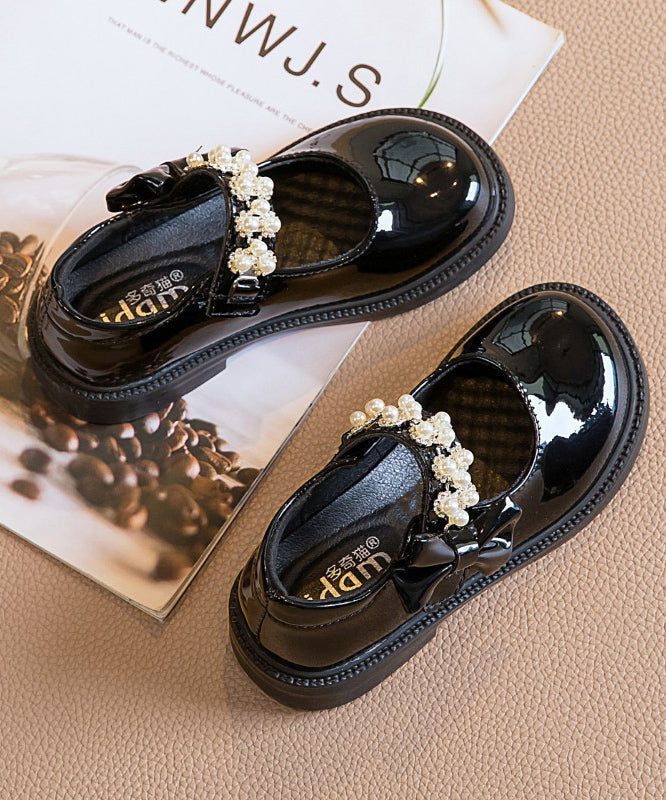 Strap Kids Buckle Shoes Bead Black Loafer Stylish Nail