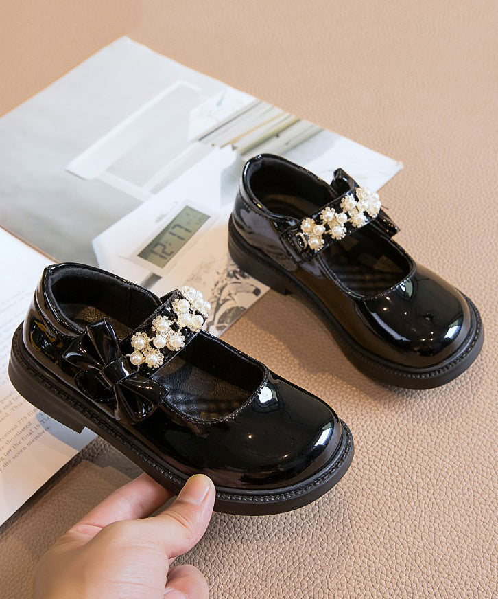 Strap Kids Buckle Shoes Bead Black Loafer Stylish Nail
