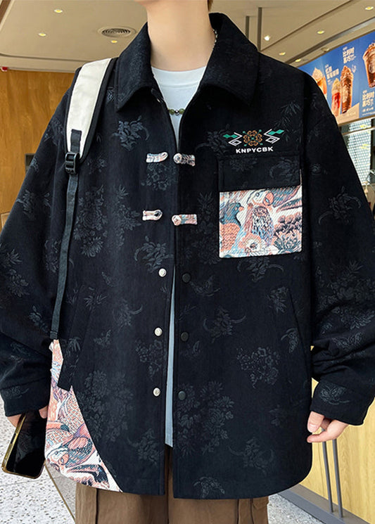 Stylish Black Button Pockets Warm Fleece Coat Winter Wj040