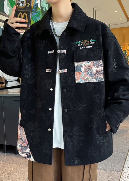 Stylish Black Button Pockets Warm Fleece Coat Winter Wj040