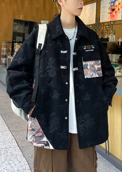 Stylish Black Button Pockets Warm Fleece Coat Winter Wj040
