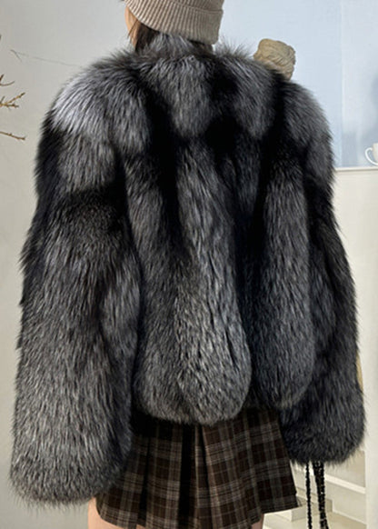 Stylish Black Grey Leather and Fur Coats Winter Rd007