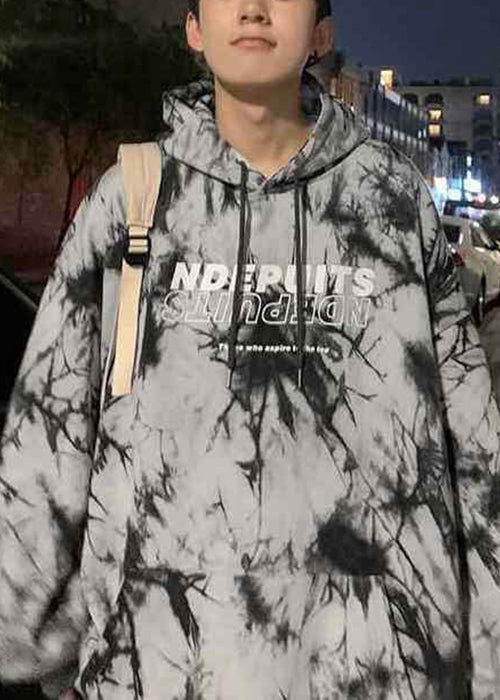 Stylish Black Hooded Tie Dye Cotton Sweatshirts Fall Rp057