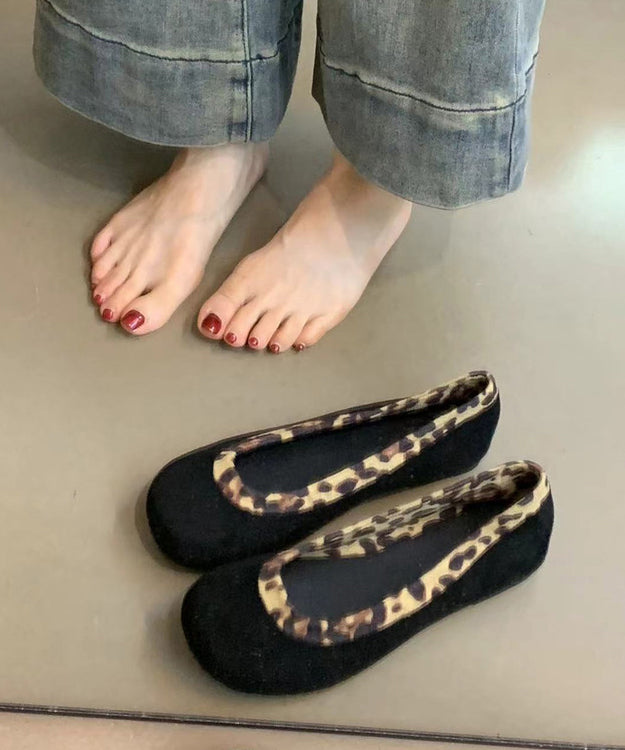 Stylish Black Leopard Splicing Flat Feet Shoes Wt036