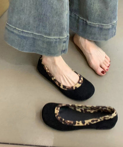 Stylish Black Leopard Splicing Flat Feet Shoes Wt036