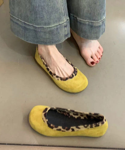 Stylish Black Leopard Splicing Flat Feet Shoes Wt036