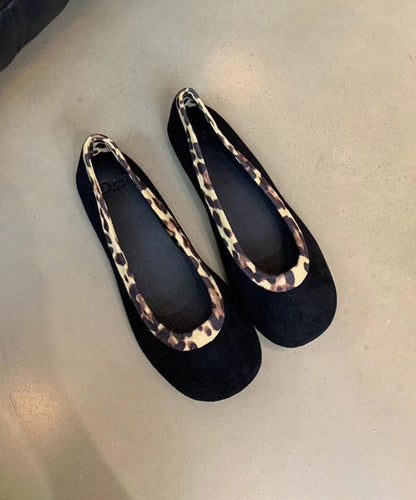 Stylish Black Leopard Splicing Flat Feet Shoes Wt036