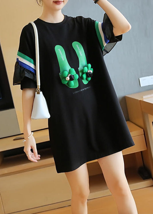 Stylish Black Original Design Patchwork Ruffles Cotton Mini Dresses Summer Ly1408