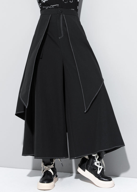 Stylish Black Patchwork High Waist Draping Wide Leg Pants Spring Rz002