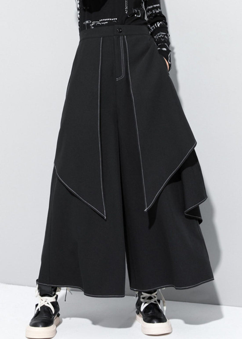 Stylish Black Patchwork High Waist Draping Wide Leg Pants Spring Rz002