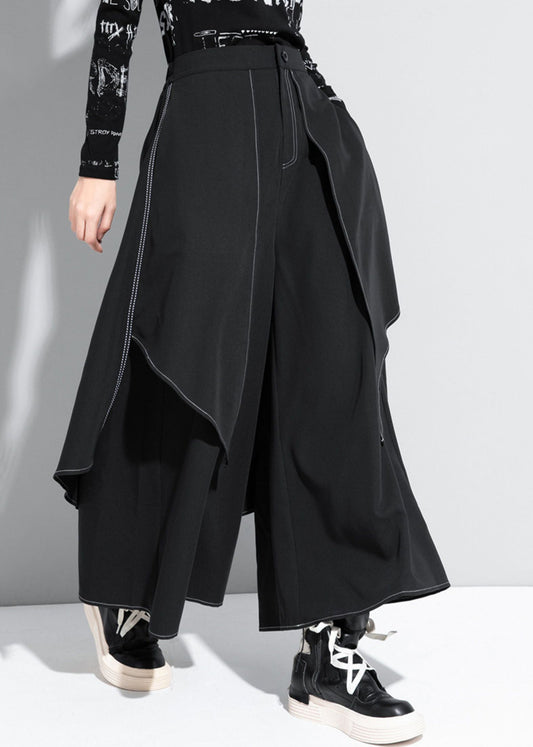 Stylish Black Patchwork High Waist Draping Wide Leg Pants Spring Rz002