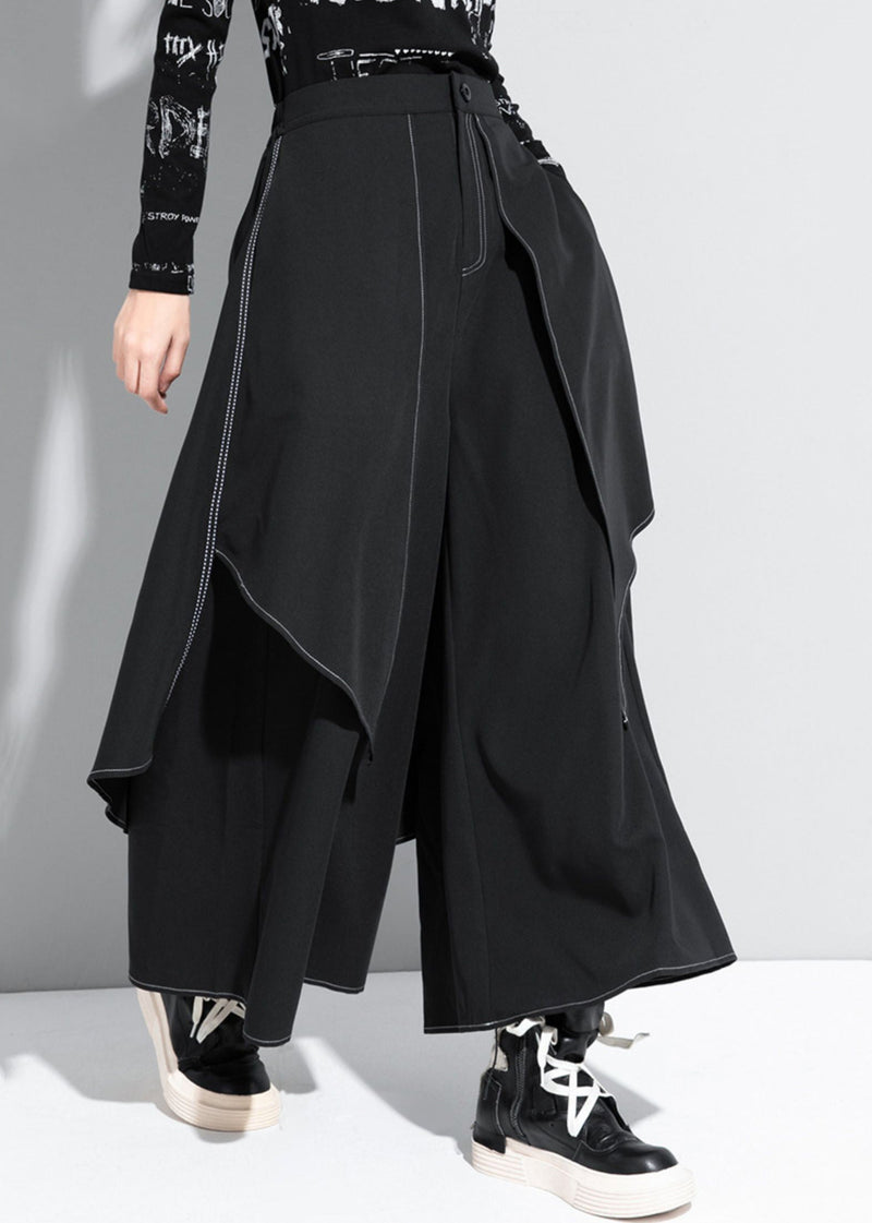 Stylish Black Patchwork High Waist Draping Wide Leg Pants Spring Rz002
