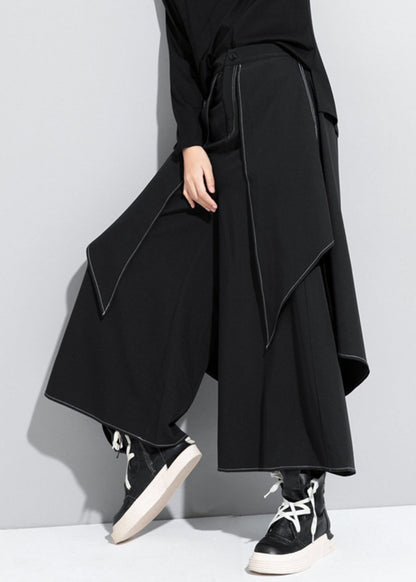Stylish Black Patchwork High Waist Draping Wide Leg Pants Spring Rz002