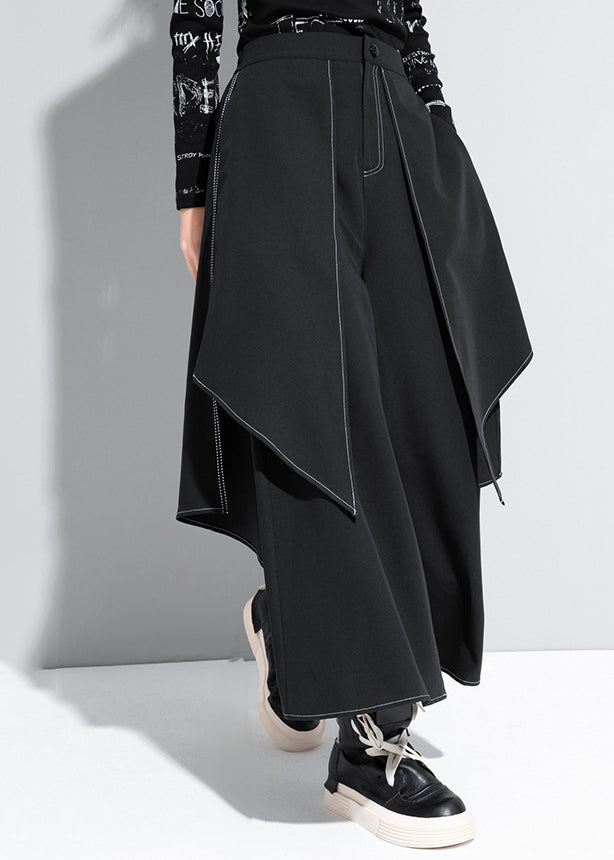Stylish Black Patchwork High Waist Draping Wide Leg Pants Spring Rz002