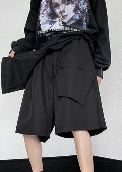 Stylish Black Patchwork Tie Waist Wide Leg Pants Summer Yt018