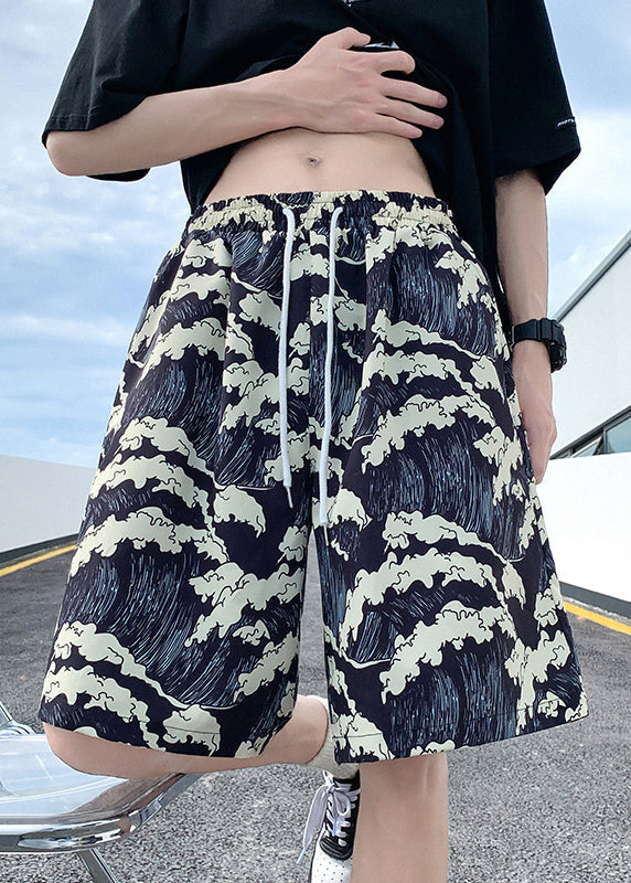 Summer Black Ice Stylish Print Silk Elastic Waist Shorts
