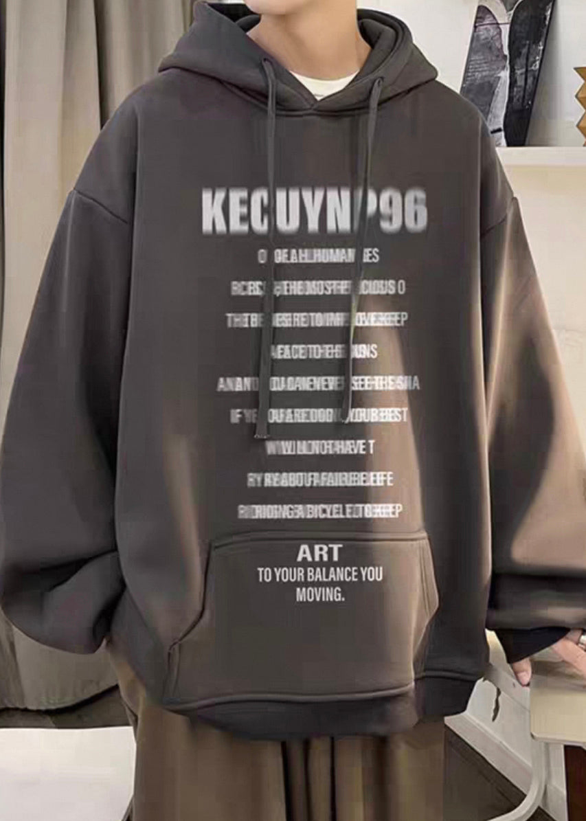 Stylish Black Print Pockets Oversized Cotton Sweatshirt Spring Yq022