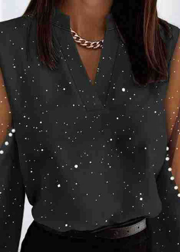 Stylish Black V Neck Tulle Patchwork Blouses Spring Tl031