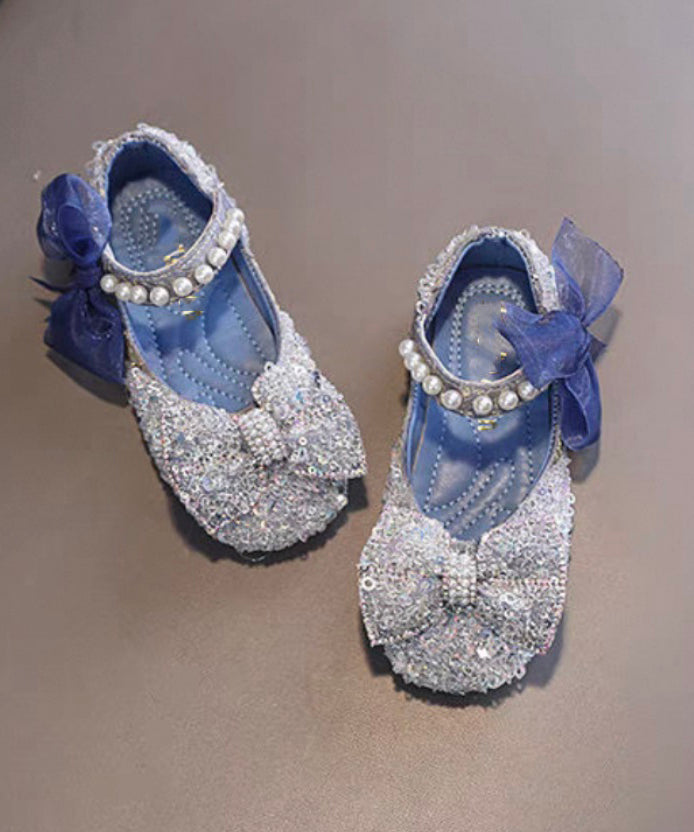 Shoes Stylish Kids Flat Bow Pearl Strap Blue Buckle for