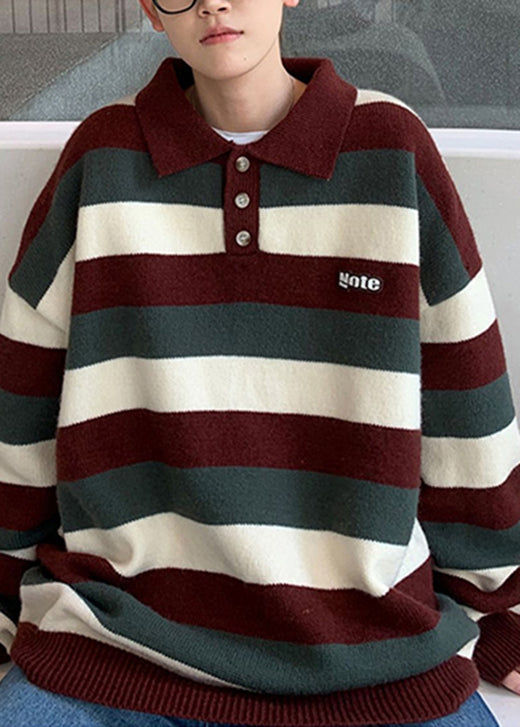 Stylish Blue Peter Pan Collar Thick Striped Sweater Tops Winter Eq003