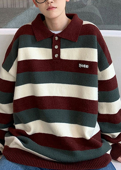 Stylish Blue Peter Pan Collar Thick Striped Sweater Tops Winter Eq003