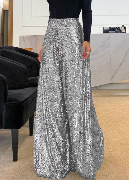 Stylish Brown Sequins High Waist Wide Leg Pants Summer Pp039