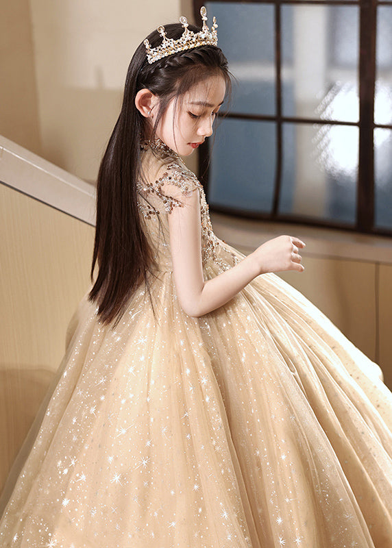Stylish Brown Sequins Hollow Out Tulle Vacation Long Dresses Sleeveless Yg020
