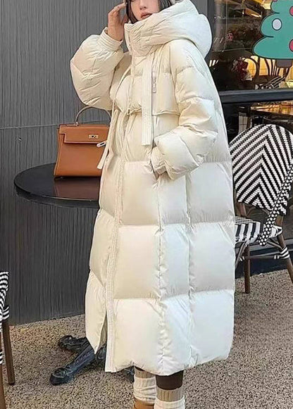 Stylish Coffee Zip Up Pockets Duck Down Puffer Hooded Coat Winter Td034