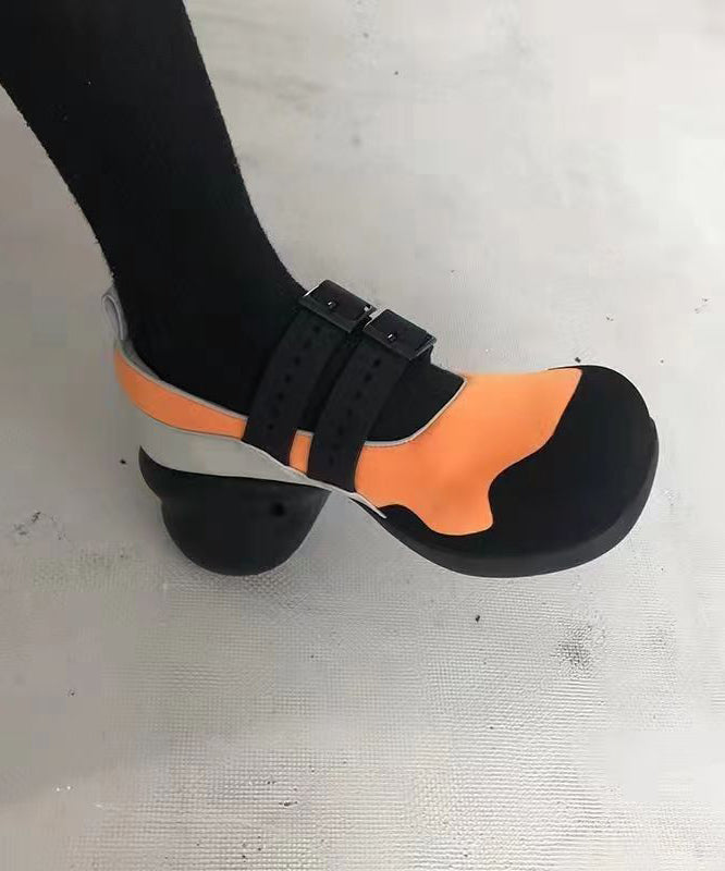 Stylish Colorblock Faux Leather Buckle Strap Chunky Ballet High Heels Shoes Jj014
