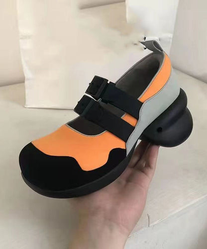 Stylish Colorblock Faux Leather Buckle Strap Chunky Ballet High Heels Shoes Jj014