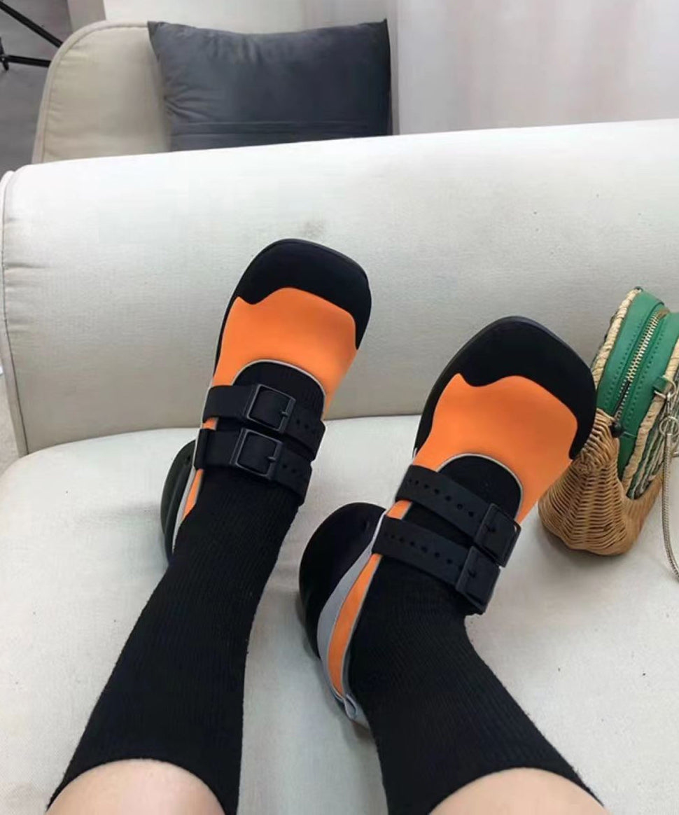 Stylish Colorblock Faux Leather Buckle Strap Chunky Ballet High Heels Shoes Jj014