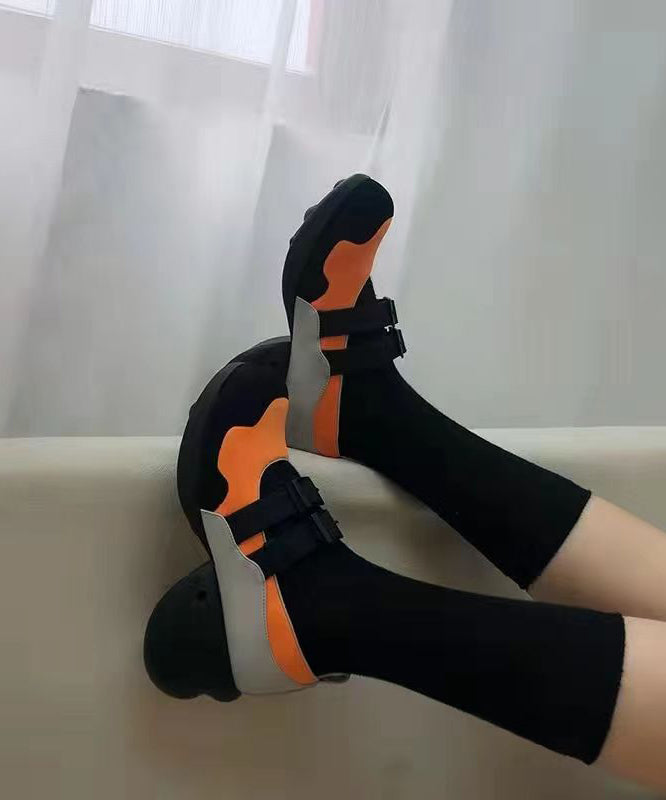 Stylish Colorblock Faux Leather Buckle Strap Chunky Ballet High Heels Shoes Jj014