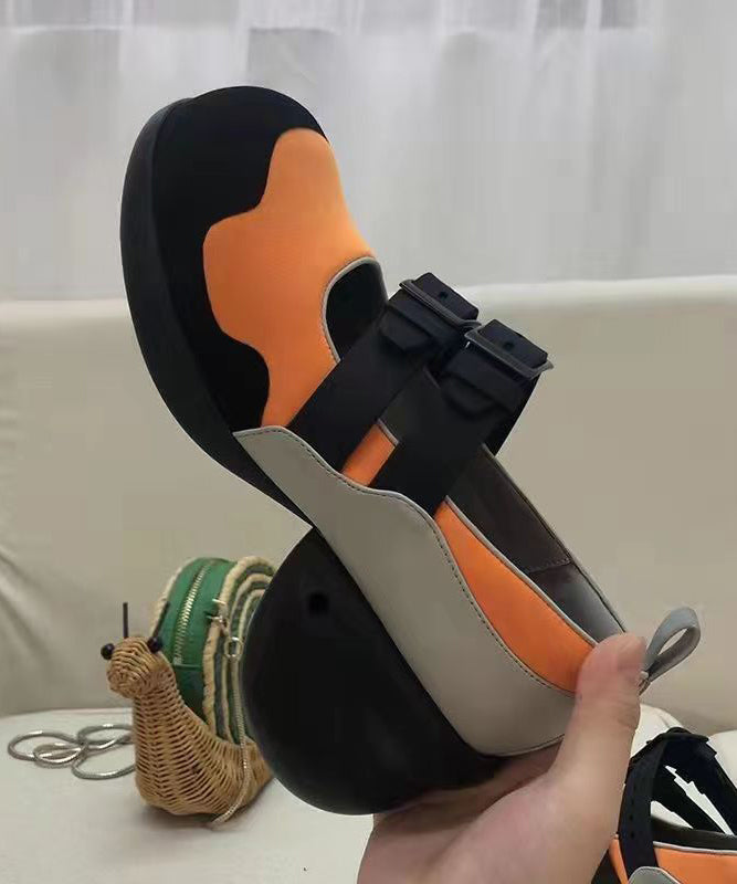 Stylish Colorblock Faux Leather Buckle Strap Chunky Ballet High Heels Shoes Jj014