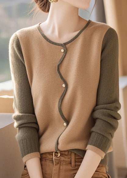 Stylish Colorblock O Neck Button Woolen Cardigans Spring To044