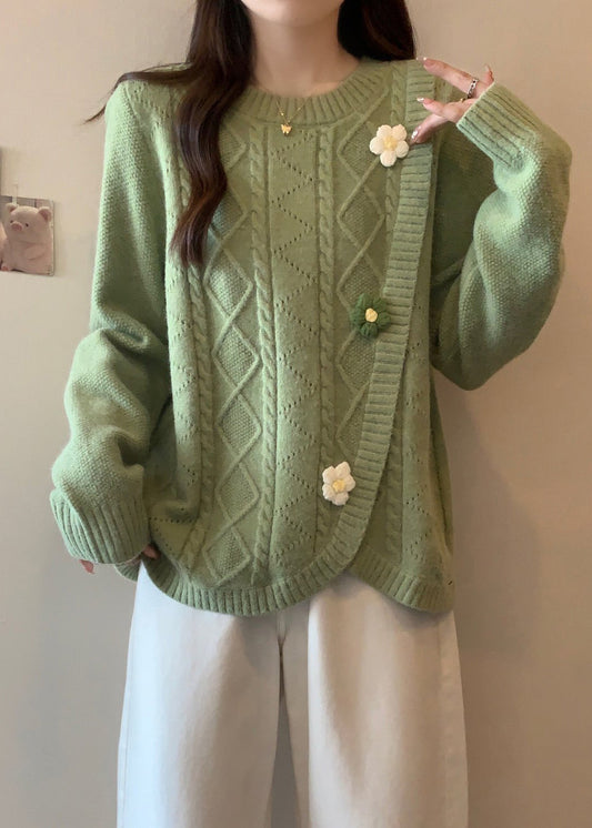 Stylish Green O Neck Asymmetrical Knit Sweaters Winter Rg040