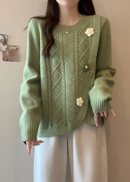 Stylish Green O Neck Asymmetrical Knit Sweaters Winter Rg040