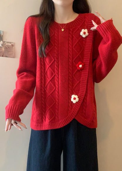Stylish Green O Neck Asymmetrical Knit Sweaters Winter Rg040