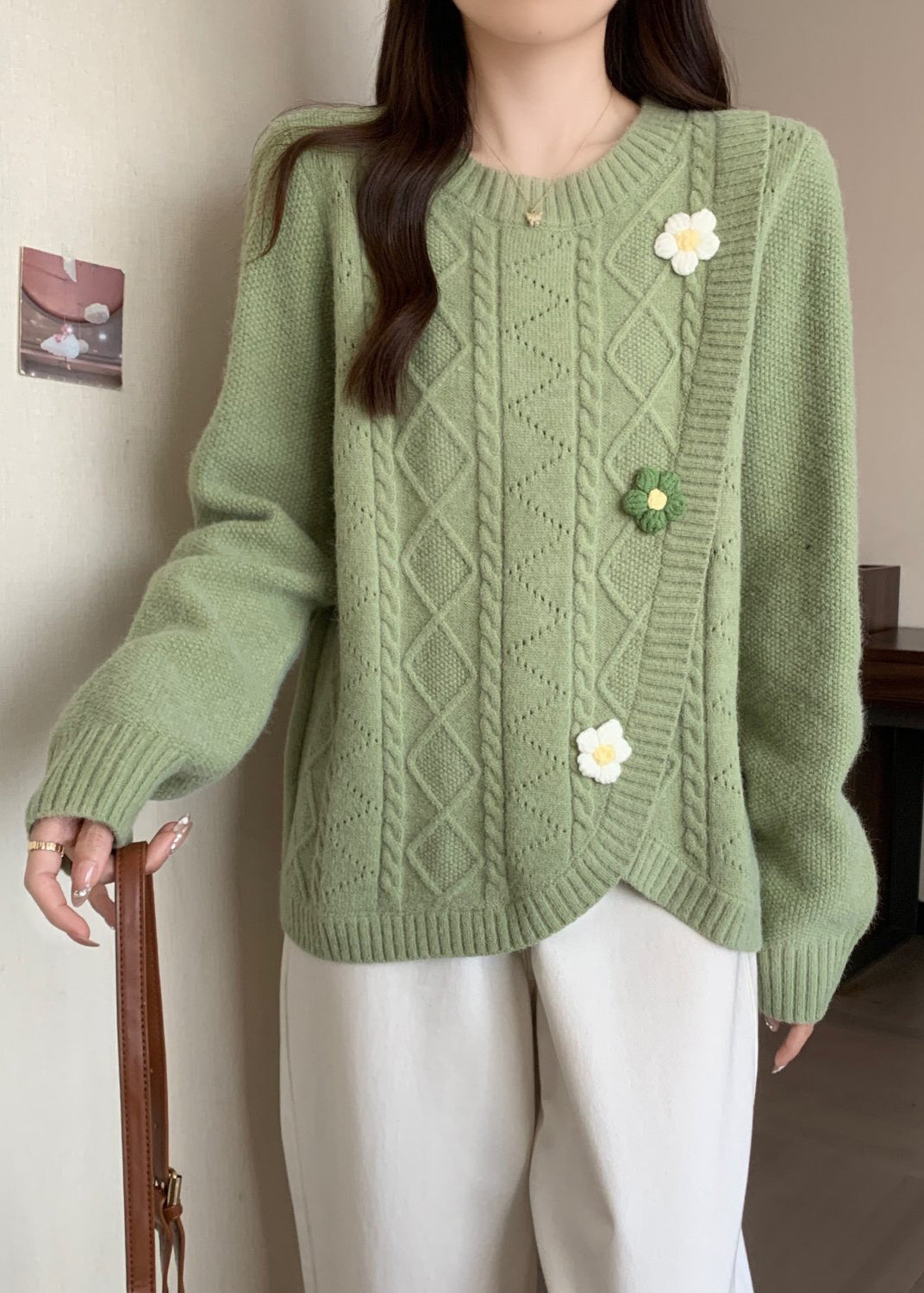 Stylish Green O Neck Asymmetrical Knit Sweaters Winter Rg040