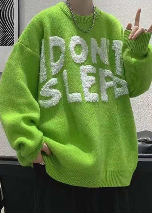 Stylish Green O Neck Letter Cozy Knit Sweaters Winter Qf027