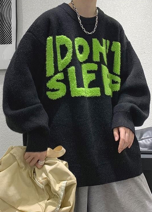 Stylish Green O Neck Letter Cozy Knit Sweaters Winter Qf027