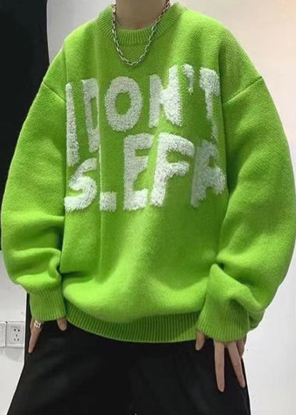 Stylish Green O Neck Letter Cozy Knit Sweaters Winter Qf027