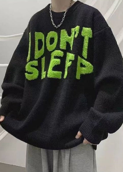 Stylish Green O Neck Letter Cozy Knit Sweaters Winter Qf027