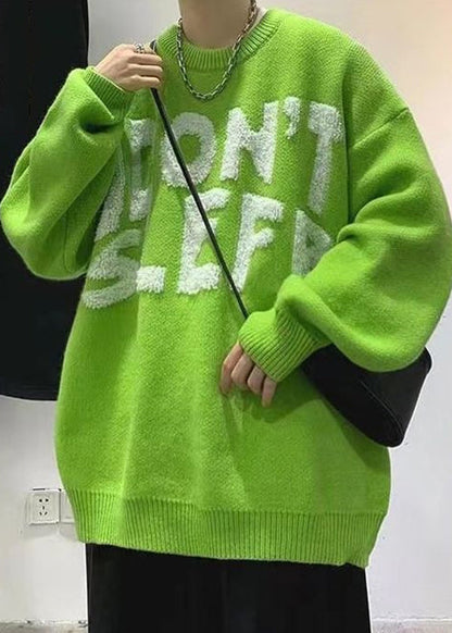 Stylish Green O Neck Letter Cozy Knit Sweaters Winter Qf027