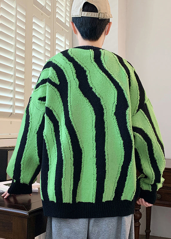 Stylish Green O Neck Original Design Knit Sweaters Winter Rc023