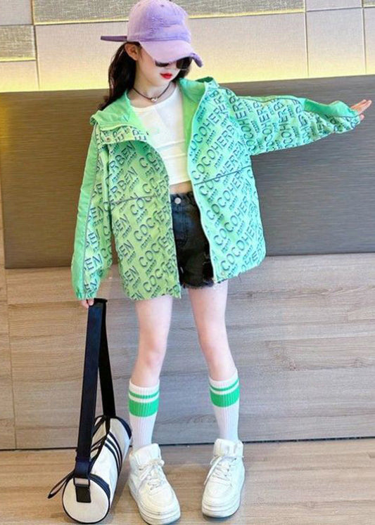 Stylish Green Print Patchwork Hooded Coat Fall Qv048