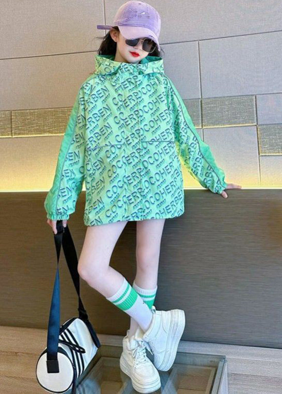 Stylish Green Print Patchwork Hooded Coat Fall Qv048