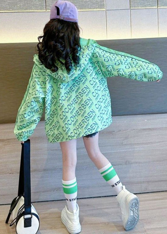 Stylish Green Print Patchwork Hooded Coat Fall Qv048