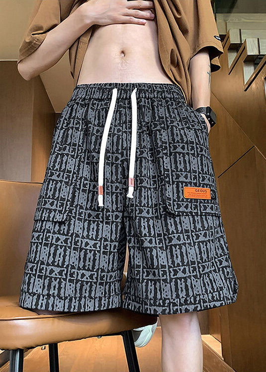 Print Shorts Waist Pockets Cotton Elastic Green Stylish