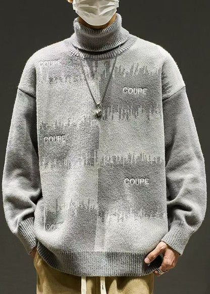 Stylish Grey Embroideried Patchwork Knit Sweaters Winter Rj041