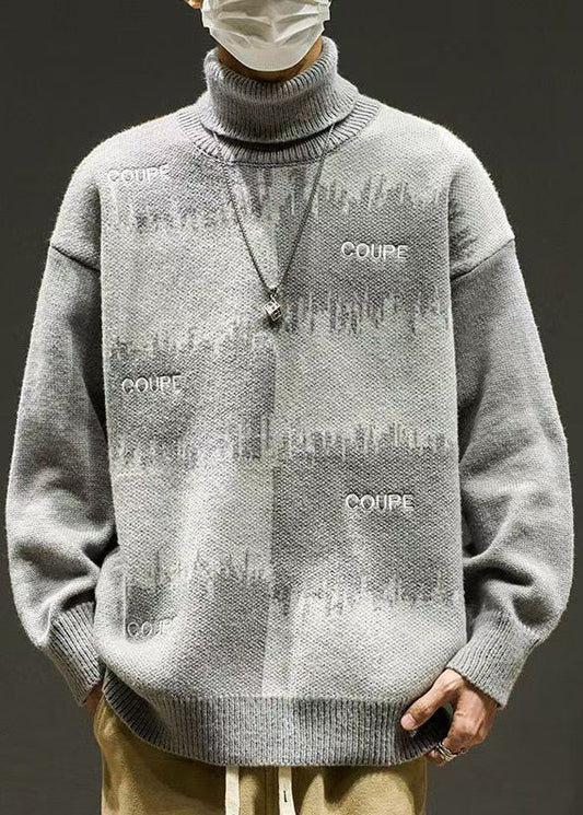 Stylish Grey Embroideried Patchwork Knit Sweaters Winter Rj041